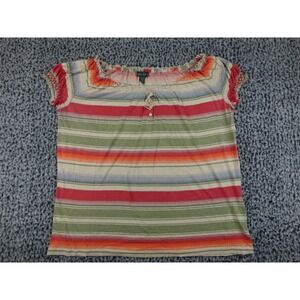 Lauren Jeans Co Ralph Lauren Striped Peasant Top Womens 1X Multicolor Boho
